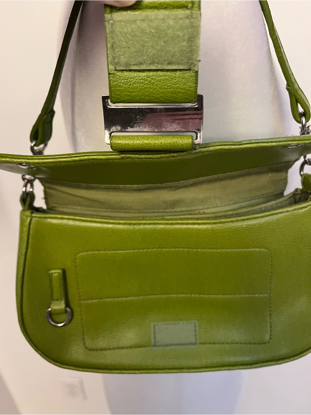 Chartreuse & Silver Shoulder Bag Vintage? Small Purse Lime Green Y2K 2000s - Picture 4 of 9